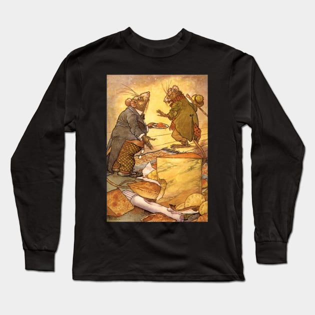 Vintage Aesop's Fable, Country Mouse and City Mouse Long Sleeve T-Shirt by MasterpieceCafe